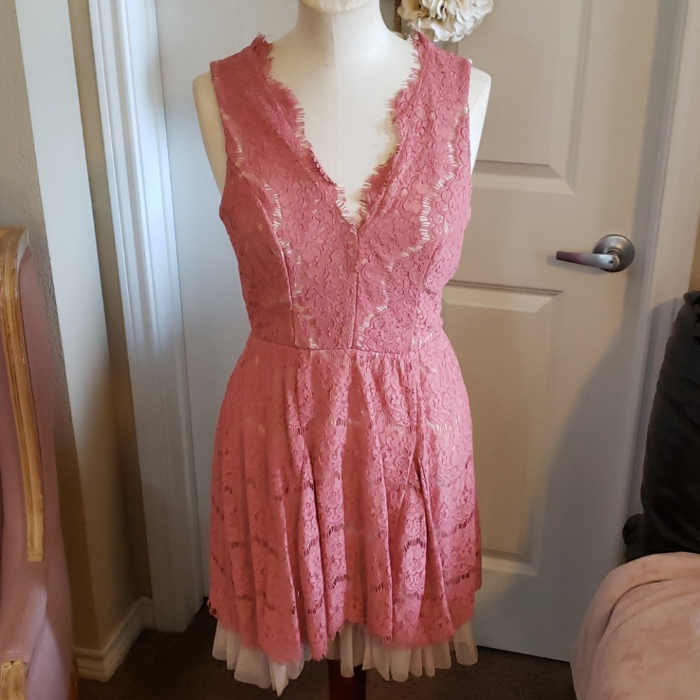 Salmon and nude dress